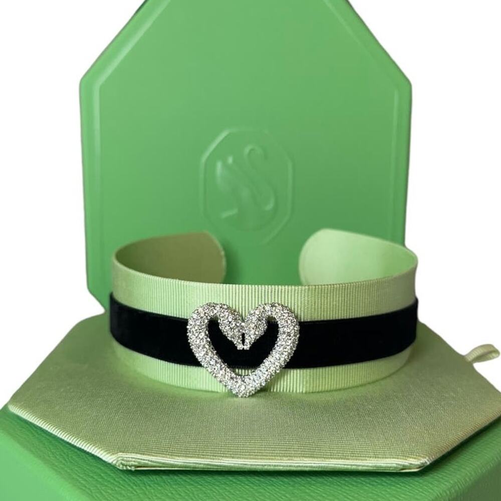 Swarovski Green and Black Velvet Heart Choker